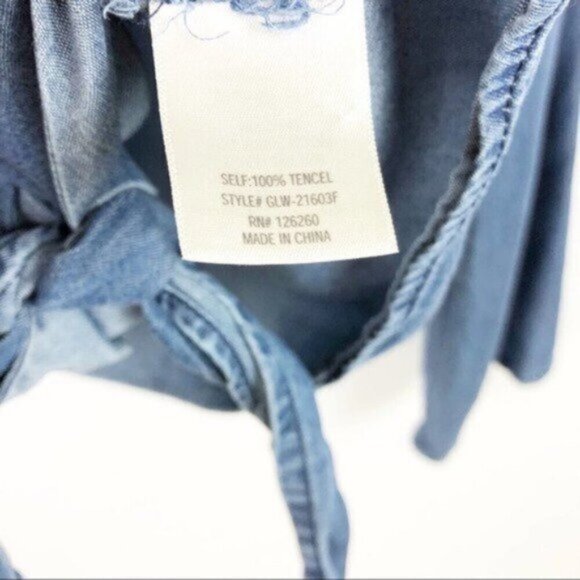 Harper Chambray Long Sleeve Tie Blue Shirt Size Medium - Picture 7 of 8